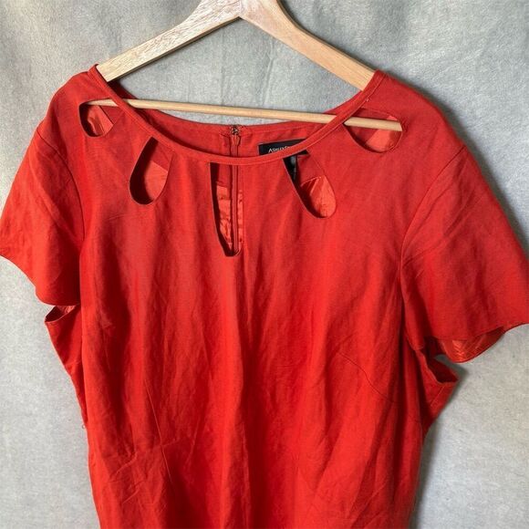 Ashley Stewart Plus Size 24 Reddish Orange Linen Cutout Knee Length Party Dress - Picture 5 of 5